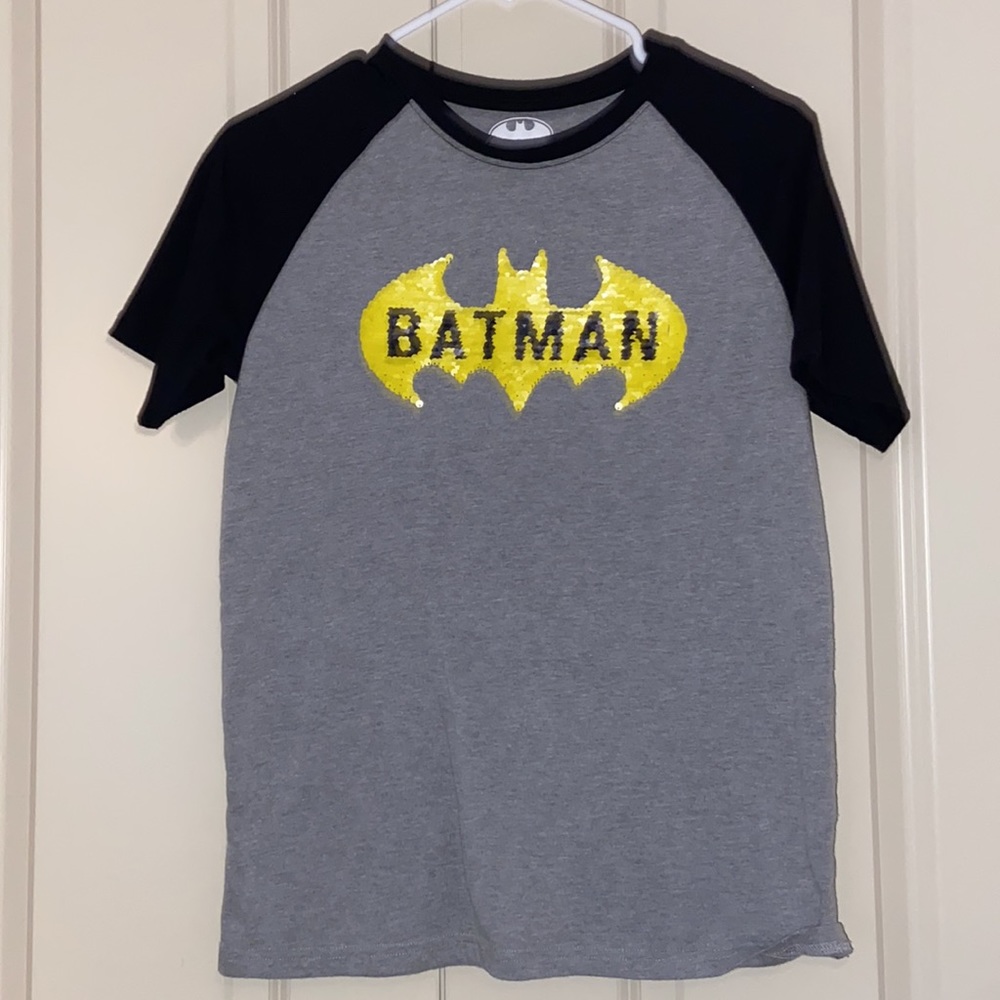 Kids batman sequin shirt grey with black and yellow changing